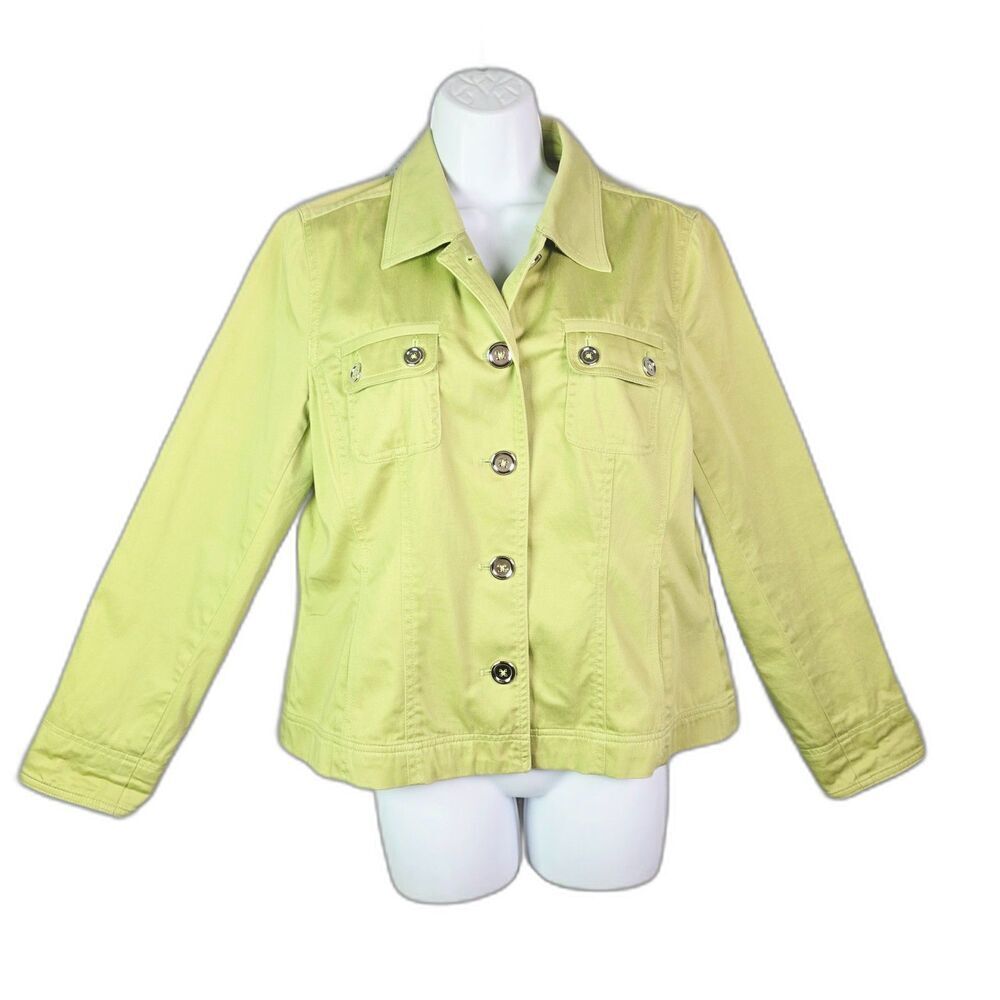 Jones New York Sport Jacket Green Apple M Stretch Cotton Gold Button